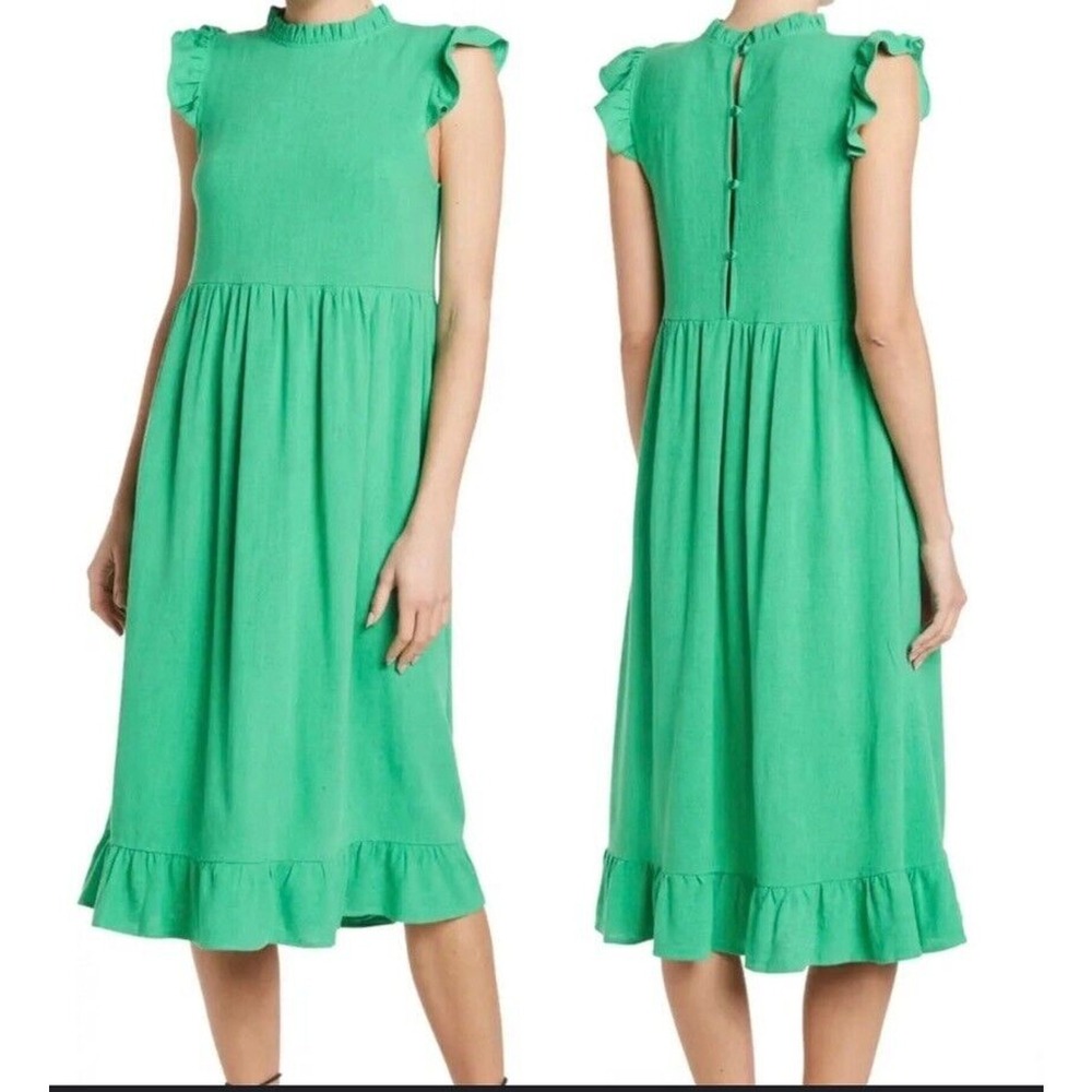 Melrose and Market Ruffle Midi Dress Size Small Kelly Green Summer Minimalist